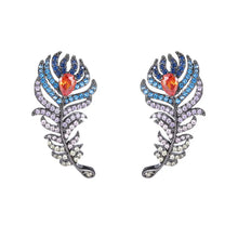 Load image into Gallery viewer, Stunning Vintage Blue Green Peacock Feather Earrings  Statement Costume Jewelry
