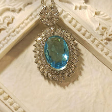 Load image into Gallery viewer, Victorian Vintage Silver Tone Sky Blue Oval Zircon Cluster Pendant Necklace with Halo
