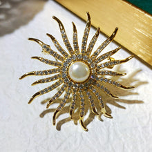 Load image into Gallery viewer, Victorian Vintage Style CZ and Imitated Pearl Sunburst Pin Brooch Costume Jewelry
