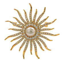 Load image into Gallery viewer, Victorian Vintage Style CZ and Imitated Pearl Sunburst Pin Brooch Costume Jewelry
