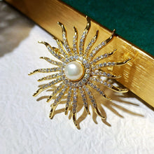 Load image into Gallery viewer, Victorian Vintage Style CZ and Imitated Pearl Sunburst Pin Brooch Costume Jewelry
