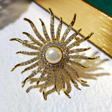 Load image into Gallery viewer, Victorian Vintage Style CZ and Imitated Pearl Sunburst Pin Brooch Costume Jewelry
