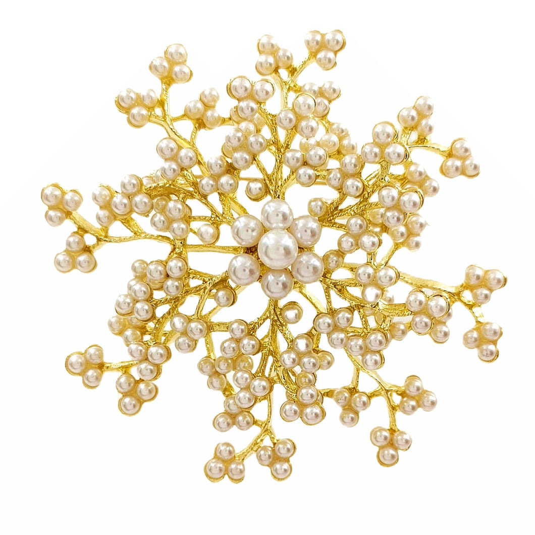 Vintage Elegant Gold Thread Imitated White Pearls Flower Bridal Bouquet Brooch Pin Spray Jewelry