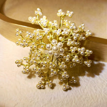 Load image into Gallery viewer, Vintage Elegant Gold Thread Imitated White Pearls Flower Bridal Bouquet Brooch Pin Spray Jewelry
