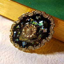 Load image into Gallery viewer, Vintage Oval Shaped Black Abalone Shell Sunflower Pin Brooch Coat Sweater Dress Accessory
