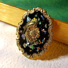 Load image into Gallery viewer, Vintage Oval Shaped Black Abalone Shell Sunflower Pin Brooch Coat Sweater Dress Accessory
