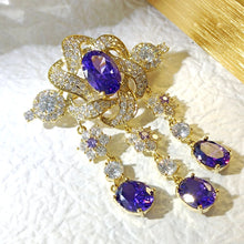 Load image into Gallery viewer, Vintage Victorian Look Purple Twist Ribbon Flower Brooch with Trio Long Drop
