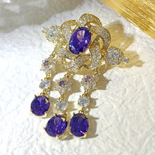 Load image into Gallery viewer, Vintage Victorian Look Purple Twist Ribbon Flower Brooch with Trio Long Drop
