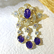 Load image into Gallery viewer, Vintage Victorian Look Purple Twist Ribbon Flower Brooch with Trio Long Drop
