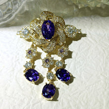 Load image into Gallery viewer, Vintage Victorian Look Purple Twist Ribbon Flower Brooch with Trio Long Drop
