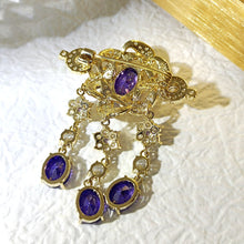 Load image into Gallery viewer, Vintage Victorian Look Purple Twist Ribbon Flower Brooch with Trio Long Drop
