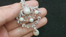 Load and play video in Gallery viewer, Jewelblings Royal Vintage Silver Tone Double Loop Foiled Mother of Pearl Drop Brooches Pins
