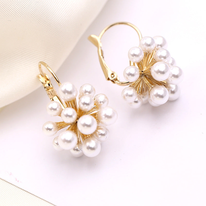 Jewelblings Antique Gold Tone Sprouted and Cluster Mini Pearls Clip Earrings Atomic Ear Hook Jewelry