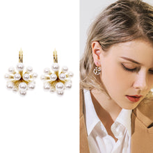 Load image into Gallery viewer, Jewelblings Antique Gold Tone Sprouted and Cluster Mini Pearls Clip Earrings Atomic Ear Hook Jewelry
