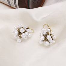Load image into Gallery viewer, Jewelblings Antique Gold Tone Sprouted and Cluster Mini Pearls Clip Earrings Atomic Ear Hook Jewelry
