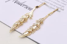 Load image into Gallery viewer, Jewelblings Glitter CZ Long Feather Drop Earrings
