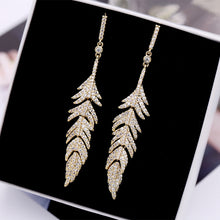 Load image into Gallery viewer, Jewelblings Glitter CZ Long Feather Drop Earrings
