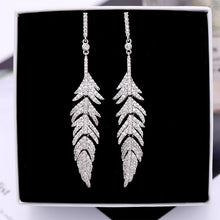 Load image into Gallery viewer, Jewelblings Glitter CZ Long Feather Drop Earrings
