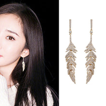 Load image into Gallery viewer, Jewelblings Glitter CZ Long Feather Drop Earrings
