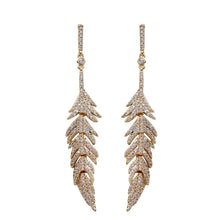 Load image into Gallery viewer, Jewelblings Glitter CZ Long Feather Drop Earrings
