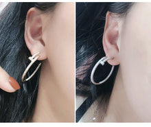 Load image into Gallery viewer, Jewelblings Simplistic Fashion Full Micro Pave CZ Overlap Circle Round Earrings with Bar Hoop Jewelry
