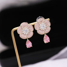 Load image into Gallery viewer, Jewelblings Delicate Fashion Full Micro Pave CZ Pink Flower Drop Earrings Office Daily Wear
