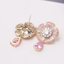 Load image into Gallery viewer, Jewelblings Delicate Fashion Full Micro Pave CZ Pink Flower Drop Earrings Office Daily Wear
