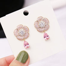 Load image into Gallery viewer, Jewelblings Delicate Fashion Full Micro Pave CZ Pink Flower Drop Earrings Office Daily Wear
