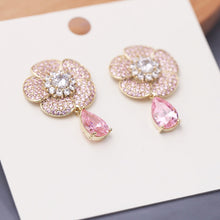 Load image into Gallery viewer, Jewelblings Delicate Fashion Full Micro Pave CZ Pink Flower Drop Earrings Office Daily Wear
