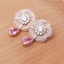 Load image into Gallery viewer, Jewelblings Delicate Fashion Full Micro Pave CZ Pink Flower Drop Earrings Office Daily Wear
