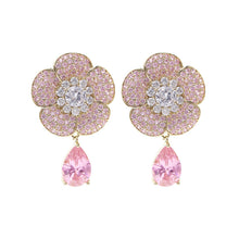 Load image into Gallery viewer, Jewelblings Delicate Fashion Full Micro Pave CZ Pink Flower Drop Earrings Office Daily Wear
