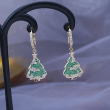 Load image into Gallery viewer, Jewelblings Dazzling Gold Tone Clip Stud and Green Christmas Tree Drop Earrings Winter Holiday Party Jewelry
