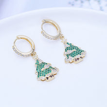 Load image into Gallery viewer, Jewelblings Dazzling Gold Tone Clip Stud and Green Christmas Tree Drop Earrings Winter Holiday Party Jewelry
