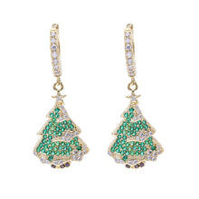 Load image into Gallery viewer, Jewelblings Dazzling Gold Tone Clip Stud and Green Christmas Tree Drop Earrings Winter Holiday Party Jewelry
