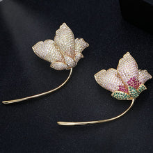 Load image into Gallery viewer, Jewelblings Fashion Elegant Long Curled Stem Lotus Dancing in Wind Brooch Pin Glitter Jewelry
