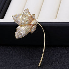 Load image into Gallery viewer, Jewelblings Fashion Elegant Long Curled Stem Lotus Dancing in Wind Brooch Pin Glitter Jewelry
