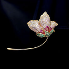 Load image into Gallery viewer, Jewelblings Fashion Elegant Long Curled Stem Lotus Dancing in Wind Brooch Pin Glitter Jewelry
