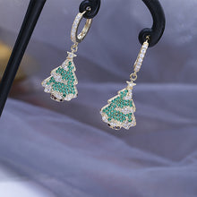 Load image into Gallery viewer, Jewelblings Dazzling Gold Tone Clip Stud and Green Christmas Tree Drop Earrings Winter Holiday Party Jewelry
