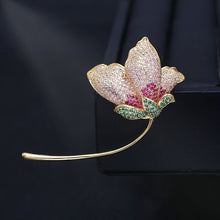 Load image into Gallery viewer, Jewelblings Fashion Elegant Long Curled Stem Lotus Dancing in Wind Brooch Pin Glitter Jewelry
