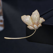 Load image into Gallery viewer, Jewelblings Fashion Elegant Long Curled Stem Lotus Dancing in Wind Brooch Pin Glitter Jewelry
