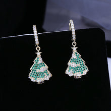 Load image into Gallery viewer, Jewelblings Dazzling Gold Tone Clip Stud and Green Christmas Tree Drop Earrings Winter Holiday Party Jewelry
