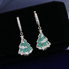 Load image into Gallery viewer, Jewelblings Dazzling Gold Tone Clip Stud and Green Christmas Tree Drop Earrings Winter Holiday Party Jewelry
