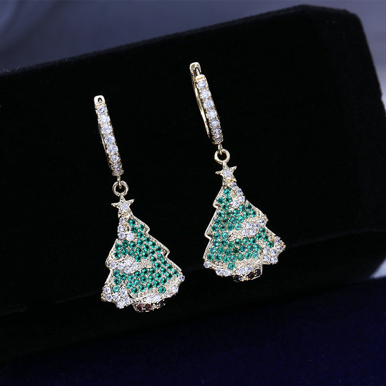 Jewelblings Dazzling Gold Tone Clip Stud and Green Christmas Tree Drop Earrings Winter Holiday Party Jewelry