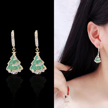 Load image into Gallery viewer, Jewelblings Dazzling Gold Tone Clip Stud and Green Christmas Tree Drop Earrings Winter Holiday Party Jewelry
