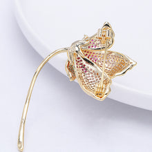 Load image into Gallery viewer, Jewelblings Fashion Elegant Long Curled Stem Lotus Dancing in Wind Brooch Pin Glitter Jewelry
