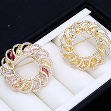 Load image into Gallery viewer, Jewelblings Designer Opens Circlet Round Shaped Multi Color Stones Brooch Pin Floral Pattern Jewelry
