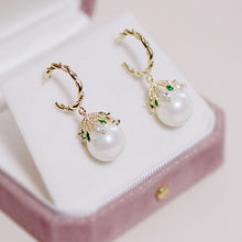 Load image into Gallery viewer, Jewelblings Elegant Golden Wire Rope Pearl Earrings with Green CZ Accent
