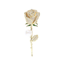 Load image into Gallery viewer, Jewelblings Romantic Long Stem Thorns Full Pave CZ Gold Rose Bud Broach Pin Gift Jewelry
