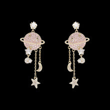 Load image into Gallery viewer, Jewelblings Shiny Pink Planet and Star Moon Link Chain Tassel Earrings Designer Jewelry
