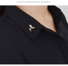 Load image into Gallery viewer, Jewelblings Delicate Two-Tone Metal Work and Pave Clear CZ Mini Leaf Pin Collar Lapel Pin Bean Sprouts Jewelry
